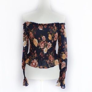 Heart & Hips strapless long sleeve floral shirt